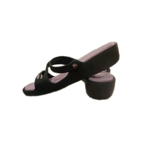 Crocs Size 10  Heeled Patricia Sandals Blue With  Purple Insoles - Picture 7 of 8